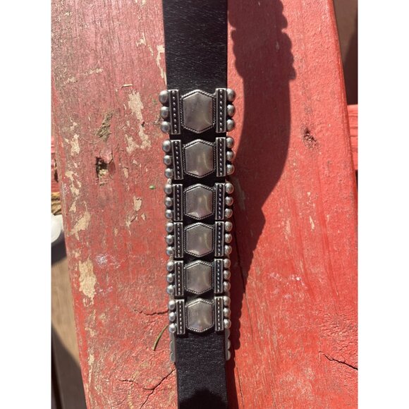 Western Style Black Leather Belt Ornate Silver Buckle Studded Design by Albatros - Picture 3 of 5